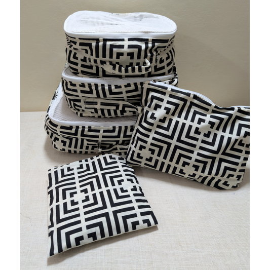 Travel Organiser - Black and white Geometric Pattern