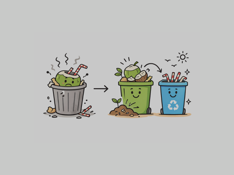 Keep Tender Coconut Waste, Clean and Separate