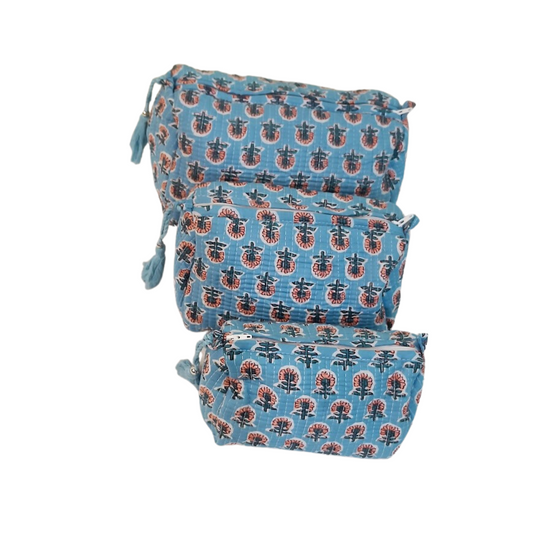 Block Printed Zipper Pouch Set
