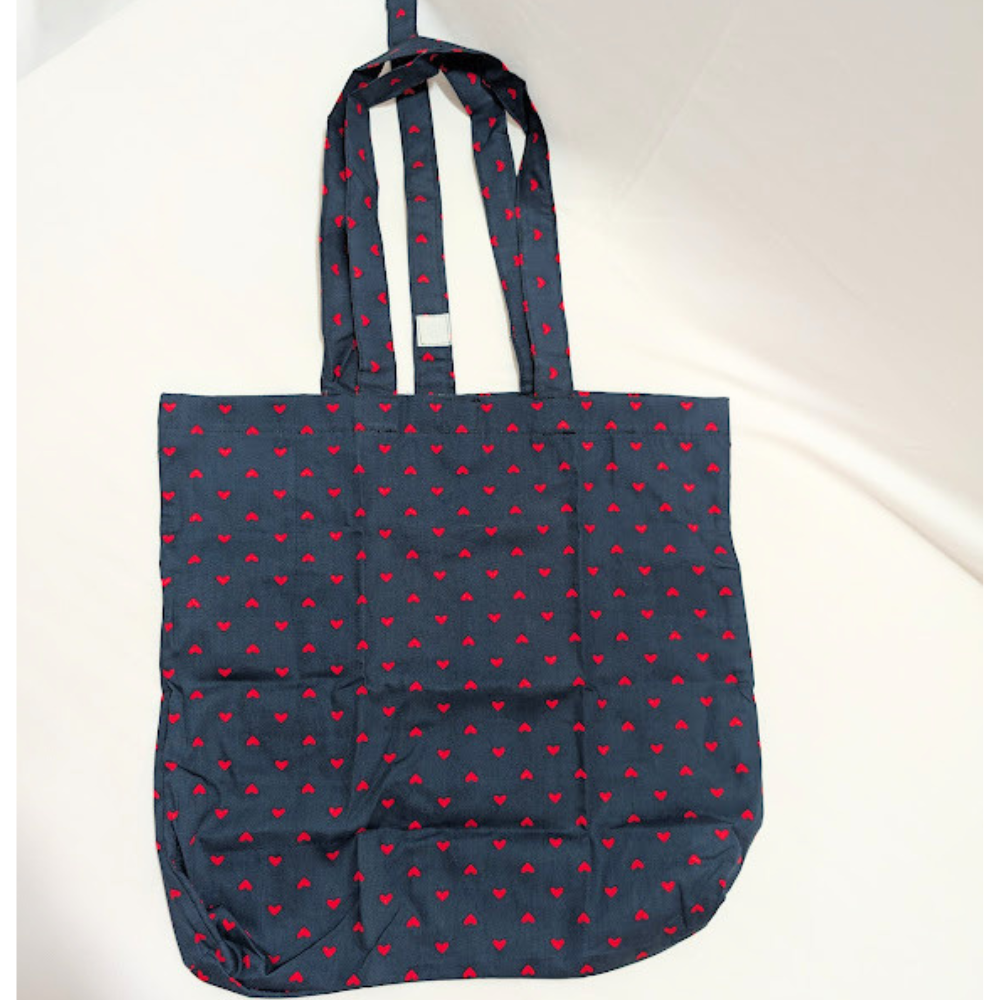 Foldable Bag with Wrap Strap - Grey and Red Hearts