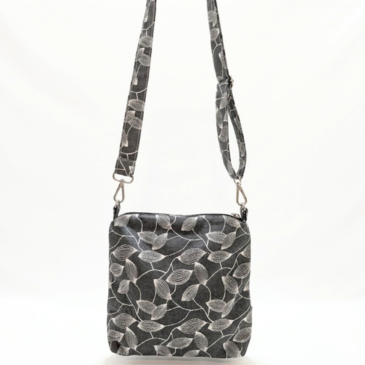 Sling bag - Greay and White Leaves