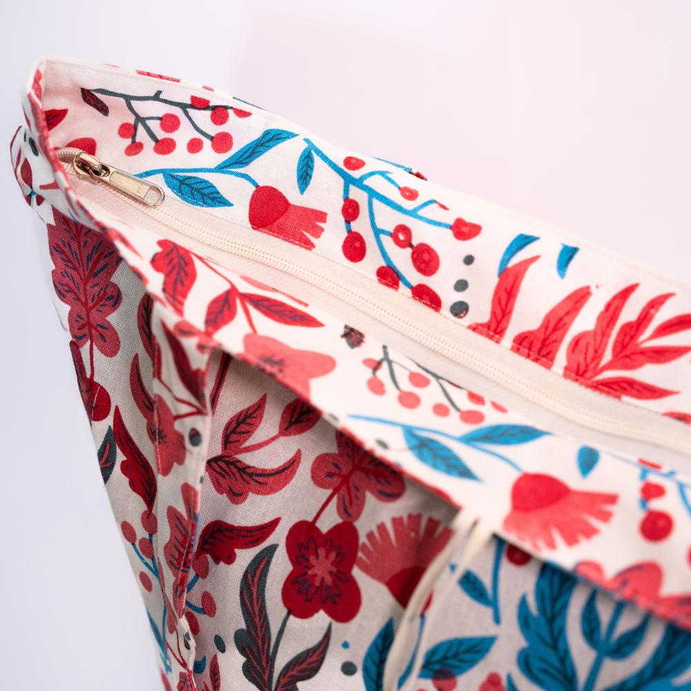 Foldable Zipper Tote - Pink Floral