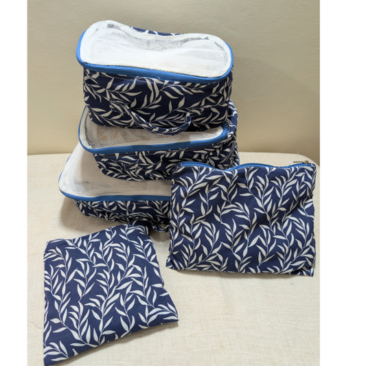 Travel Organisers - White and Blue Leaves