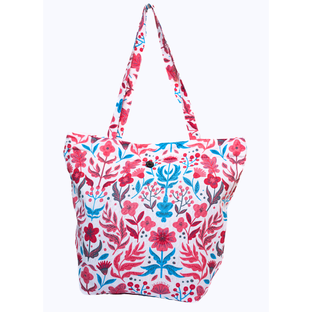 Foldable Zipper Tote - Pink Floral