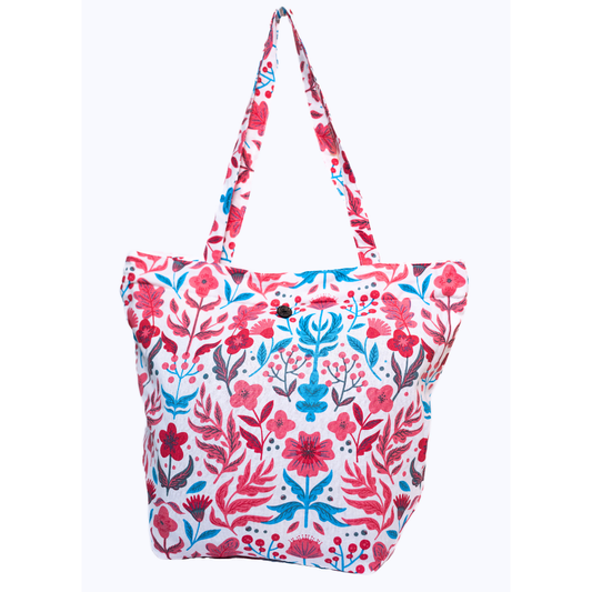 Foldable Zipper Tote - Pink Floral