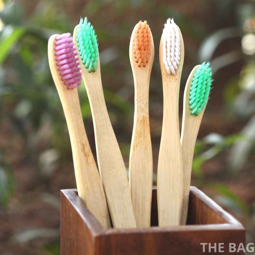 Get pack of 5 bamboo toothbrushes combo for you and your family - THE BAG